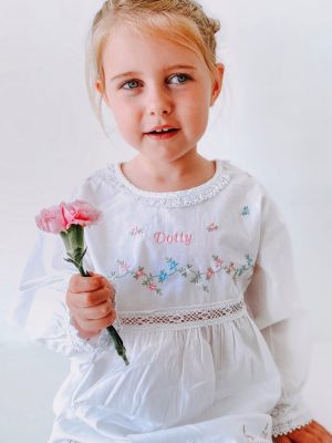 Floral Embroidered Pyjamas With Lace Trims